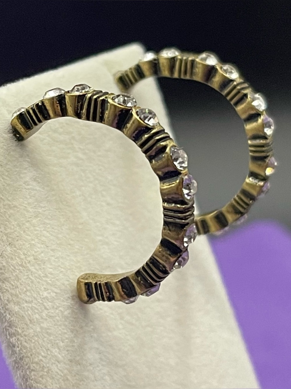 Premier Designs Vintage Basket Weave Rhinestone Hoop Earrings 1" Antique look!